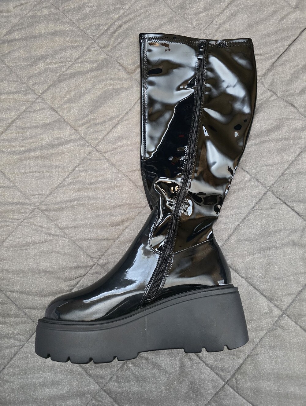 TOP Moda Glossy Black Platform Over-the-Knee Boots